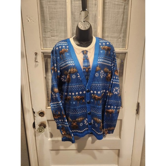 Briefly Stated Moose Tuxedo Long Sleeve‎ Shirt for Christmas/Holiday - Picture 1 of 4